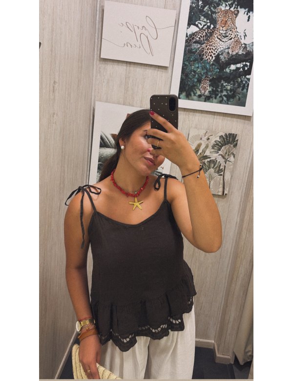 BLUSA TIRANTES EFECTO LINO ENCAJE