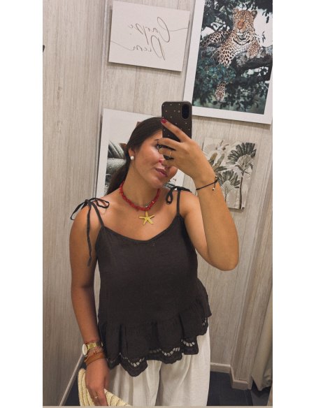 BLUSA TIRANTES EFECTO LINO ENCAJE