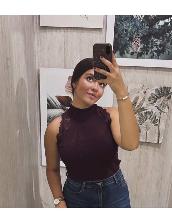 TOP HALTER CANALÉ ENCAJE