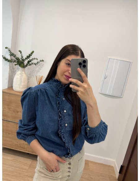 CAMISA DENIM VOLANTE BORDADO