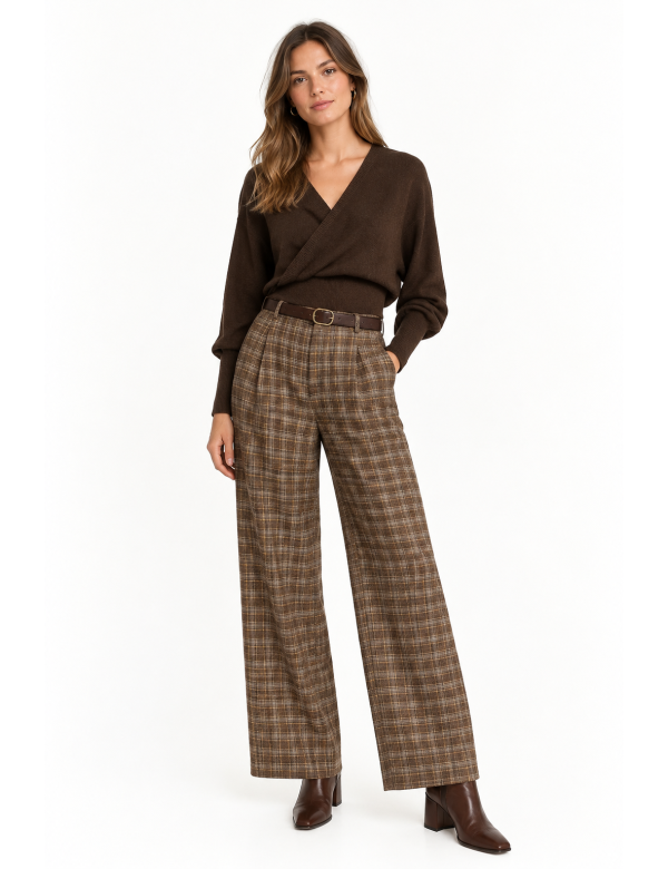 PANTALÓN WIDE LEG CUADROS VIYELA