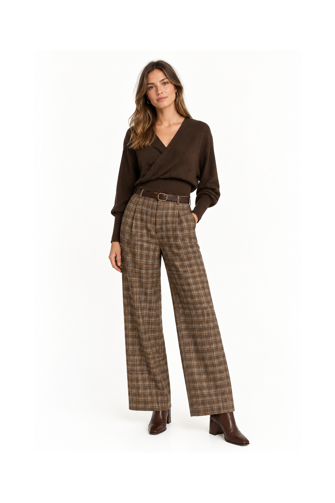PANTALÓN WIDE LEG CUADROS VIYELA