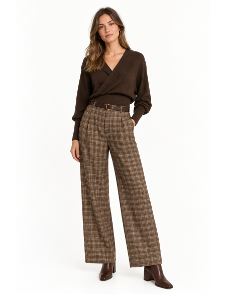 PANTALÓN WIDE LEG CUADROS VIYELA