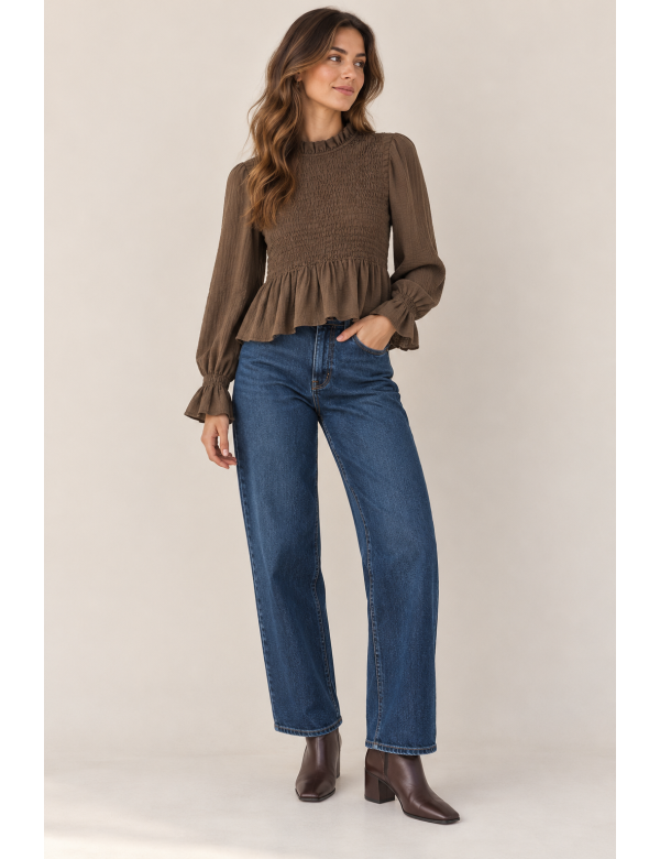BLUSA NIDO DE ABEJA VOLANTE