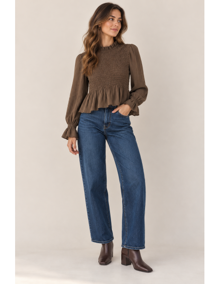 BLUSA NIDO DE ABEJA VOLANTE