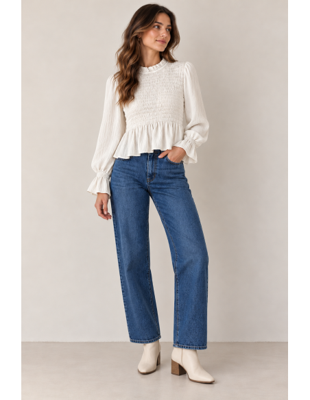 BLUSA NIDO DE ABEJA VOLANTE