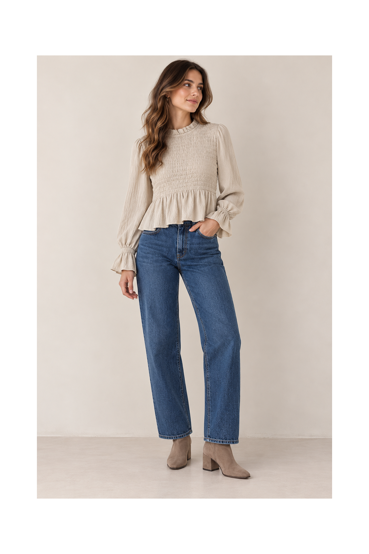 BLUSA NIDO DE ABEJA VOLANTE