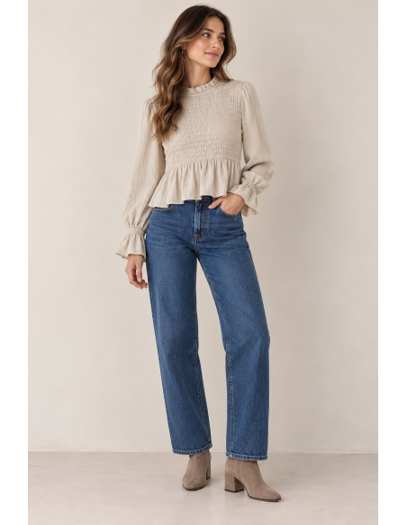 BLUSA NIDO DE ABEJA VOLANTE